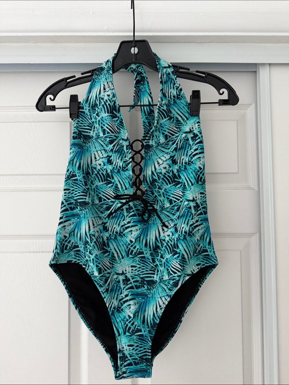 Girls Tropical Teal Halter One-Piece Swimsuit